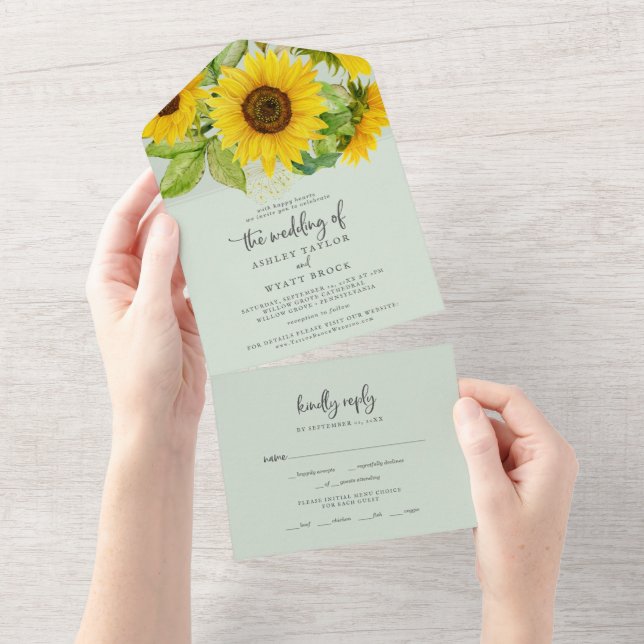 Country Sunflower | Mint Wedding All In One All In One Invitation (Tearaway)
