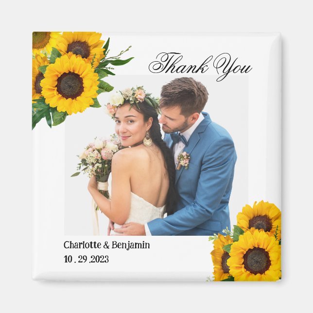 Country Sunflower Photo Wedding Favour Gift Magnet (Front)