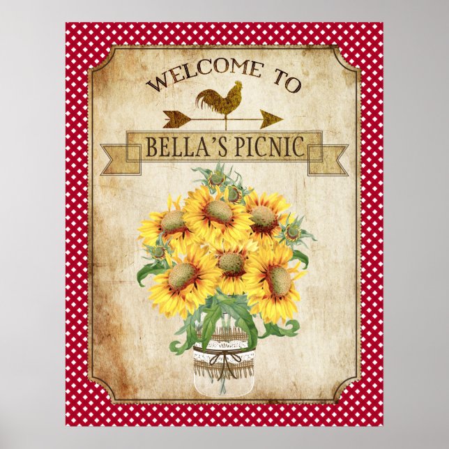 Country Sunflower Red Gingham Poster (Front)