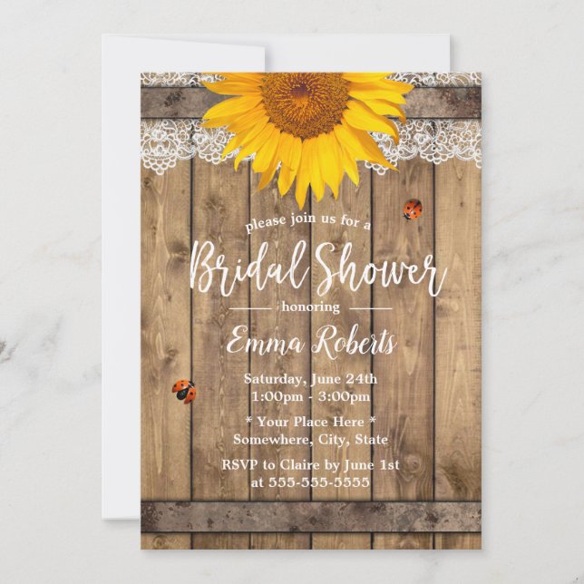 Country Sunflower Rustic Lace Barrel Bridal Shower Invitation (Front)