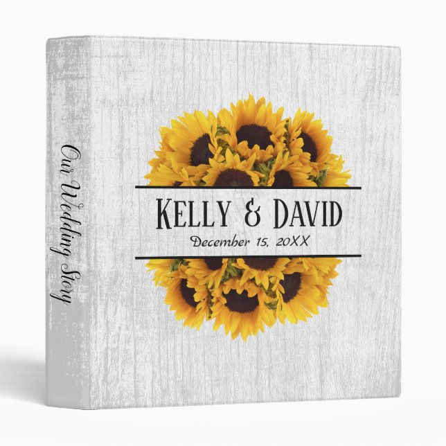 Country Sunflower Rustic Wedding Album Binder (Front/Spine)