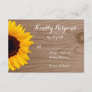 Country Sunflower Rustic Wood Wedding RSVP Cards