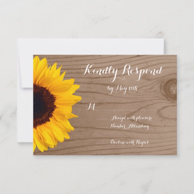 Country Sunflower Rustic Wood Wedding RSVP Cards (Front)