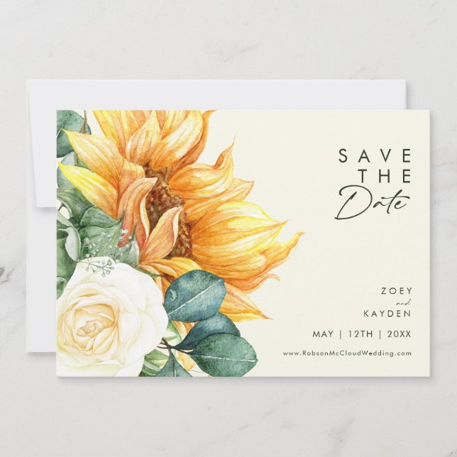 Country Sunflower Script | Light Yellow Horizontal Save The Date (Front)