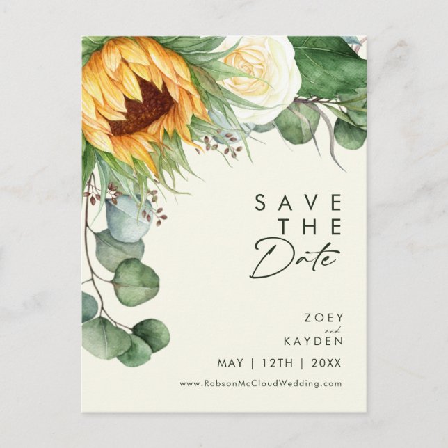 Country Sunflower Script | Yellow Save The Date  Invitation Postcard (Front)