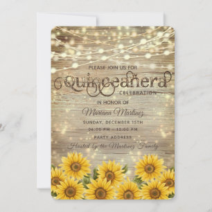 Country sunflower string lights Quinceañera Invitation