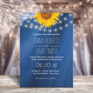 Country Sunflower & String Lights Wedding Invitation