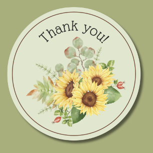 Country Sunflower Thank You  Classic Round Sticker