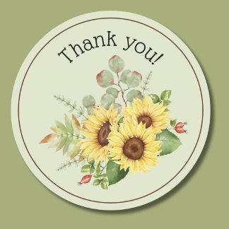 Country Sunflower Thank You Classic Round Sticker