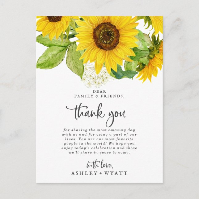 Country Sunflower Thank You Reception Card (Front)