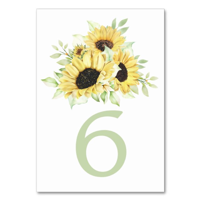 Country Sunflower Watercolor Floral Wedding  Table Number (Front)