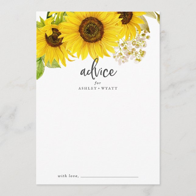 Country Sunflower Wedding Advice Card (Front)