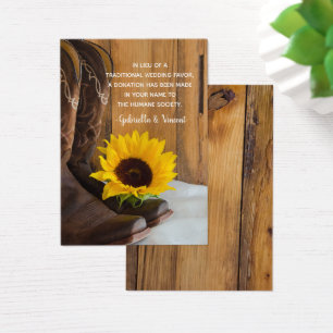 Country Sunflower Wedding Charity Favour Card