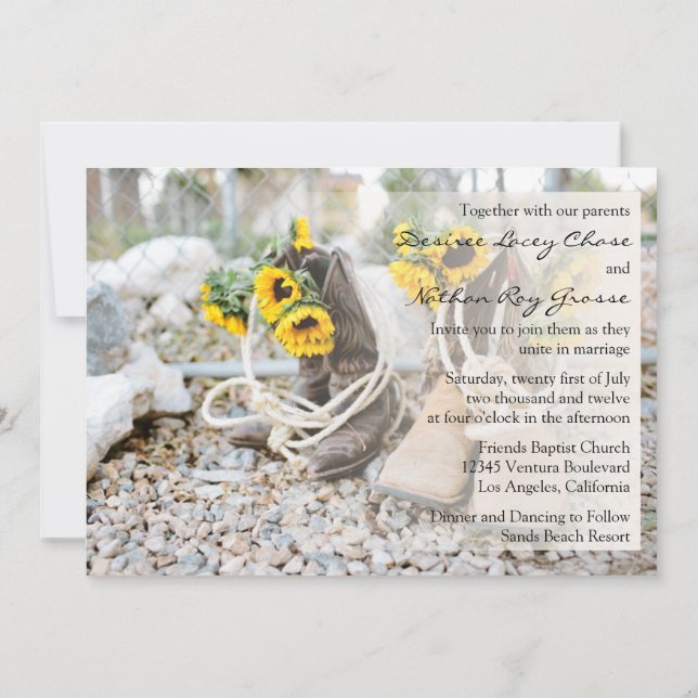 Country Sunflower Wedding Invitation (Back)