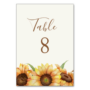 Country Sunflower Wedding Table Number
