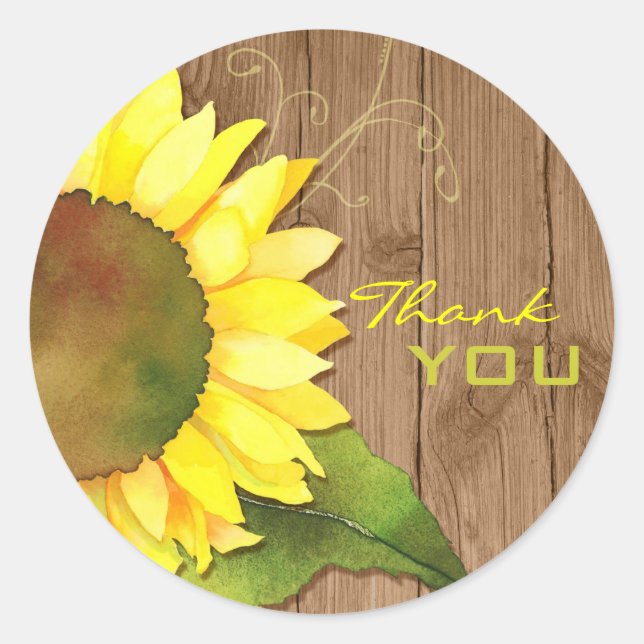 Country Sunflower Wedding Thank You Classic Round Sticker (Front)