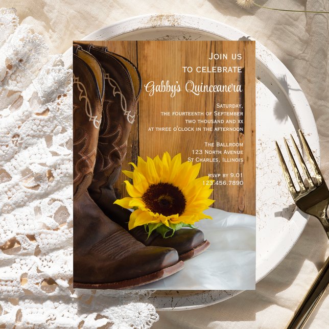 Country Sunflower Western Quinceanera Barn Party Invitation (Creator Uploaded)
