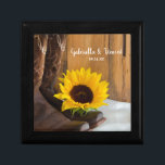 Country Sunflower Western Wedding Keepsake Gift Box<br><div class="desc">A personalized Country Sunflower Western Wedding Gift Box makes a lovely keepsake gift idea for the bride to be or her bridesmaids and bridal party. This casual yet classy custom rustic chic wedding gift box features a quaint floral photograph of brown leather cowboy boots, yellow sunflower blossom and brown barn...</div>