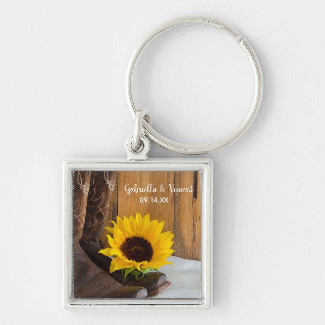Country Sunflower Western Wedding Keychain (Front)