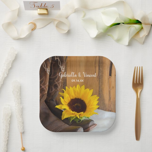 Country Sunflower Western Wedding Paper Plate (Wedding)