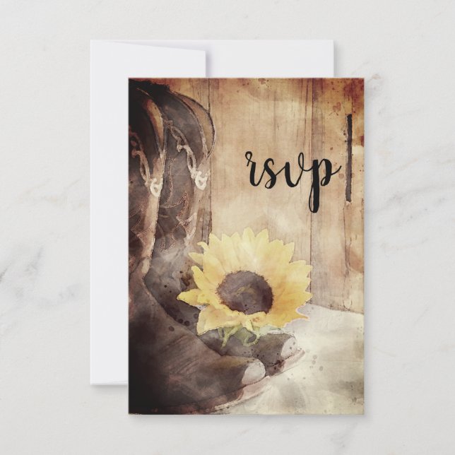 Country Sunflower Western Wedding Watercolor RSVP (Front)