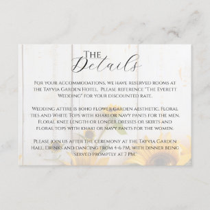 Country Sunflower White Barn Wood Wedding Details Enclosure Card