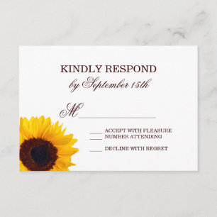 Country Sunflower White Wedding RSVP Cards