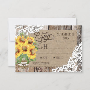 Country Sunflower Wood Lace Rustic RSVP Card