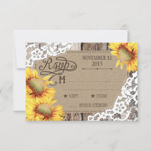 Country Sunflower Wood Lace Rustic RSVP Card