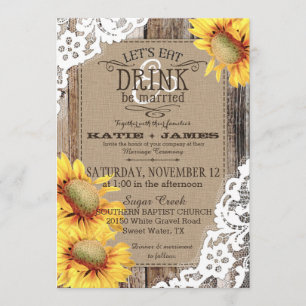 Country Sunflower Wood Lace Rustic Wedding Invitation