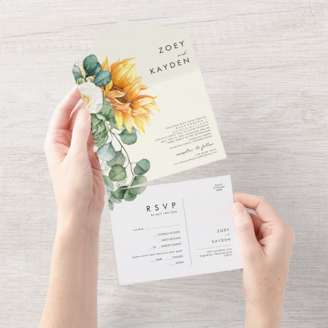 Country Sunflower | Yellow and Green Seal And Send All In One Invitation (Tearaway)