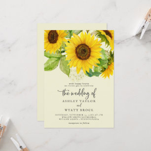 Country Sunflower Yellow Front and Back Wedding Invitation