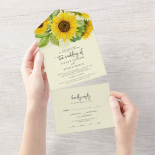 Country Sunflower Yellow Wedding All In One Invitation