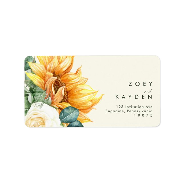 Country Sunflower | Yellow wedding RSVP address Label (Front)