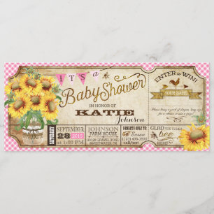 Country Sunflowers and Gingham Check Baby Shower Invitation