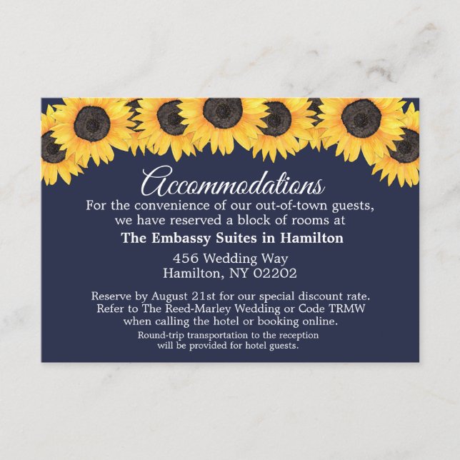 Country Sunflowers Blue Accomodations Card (Front)