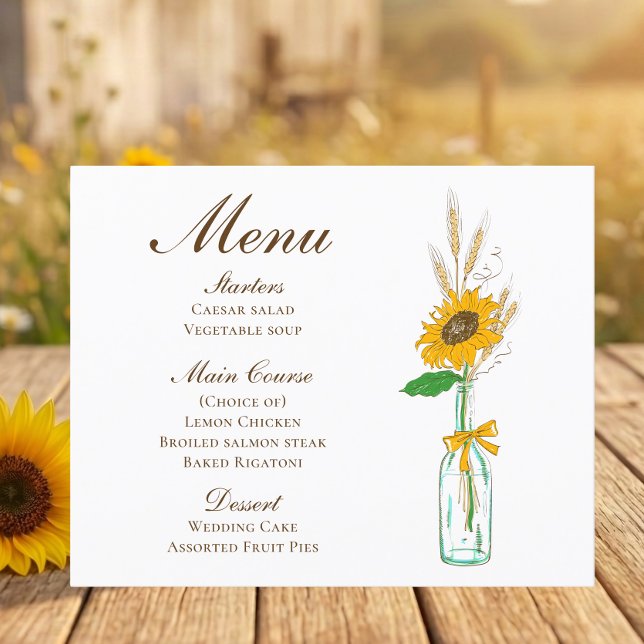 Country Sunflowers Boho Rustic Wedding Menu (Creator Uploaded)