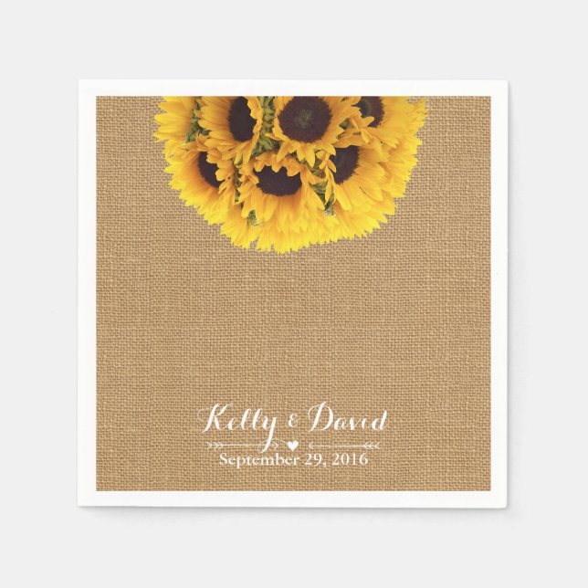 Country Sunflowers Burlap Wedding Napkin (Front)