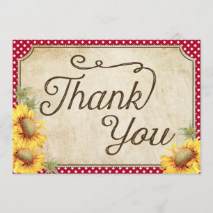 Country Sunflowers Gingham Check Rustic Thank You Card