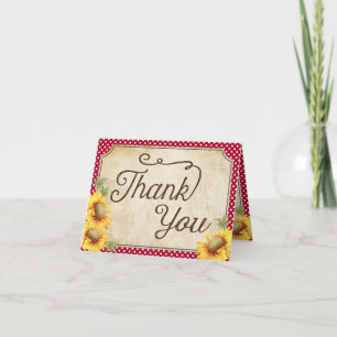 Country Sunflowers Gingham Check Rustic Thank You Card