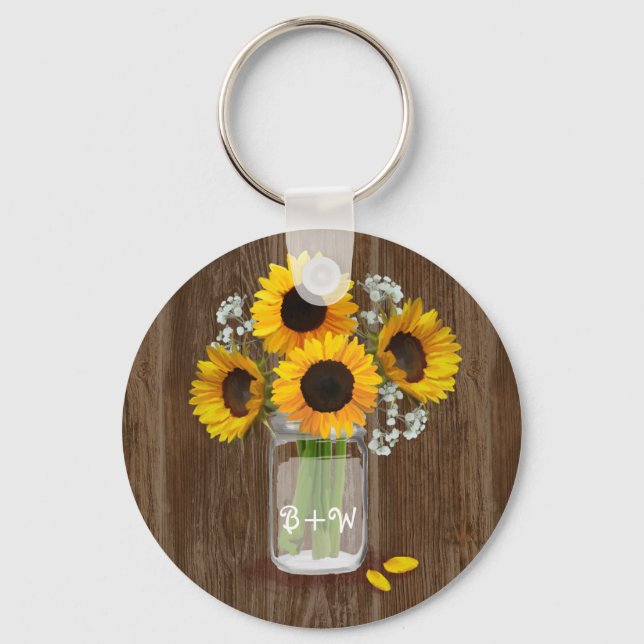 Country Sunflowers in Mason Jar Keychain (Front)
