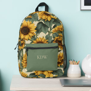 Country Sunflowers Monogram Printed Backpack