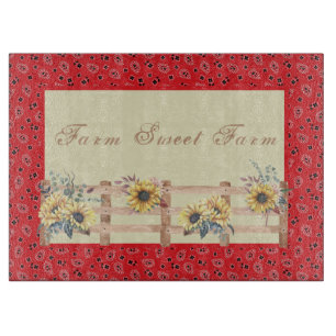 Country Sunflowers on Bandana Print Custom  Cutting Board