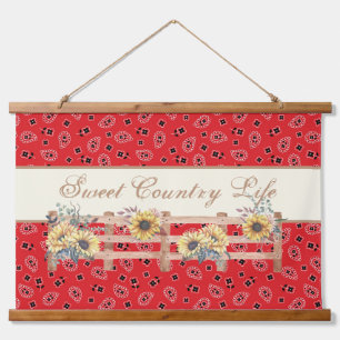 Country Sunflowers on Bandana Print Custom  Hanging Tapestry