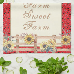 Country Sunflowers on Bandana Print Custom  Kitchen Towel