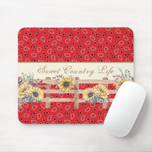 Country Sunflowers on Bandana Print Custom  Mouse Pad (With Mouse)