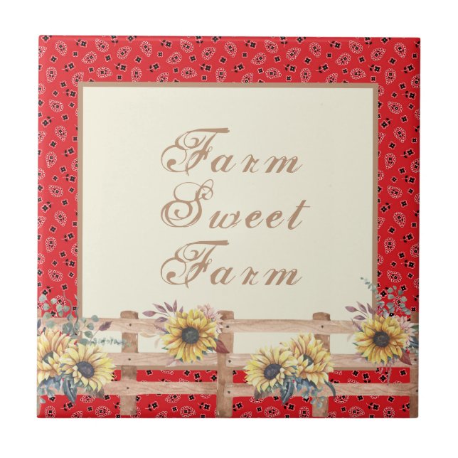 Country Sunflowers on Bandana Print Custom  Tile (Front)