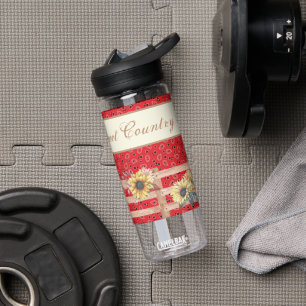 Country Sunflowers on Bandana Print Custom Water Bottle