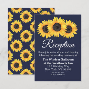Country Sunflowers on Blue Wedding Reception Card