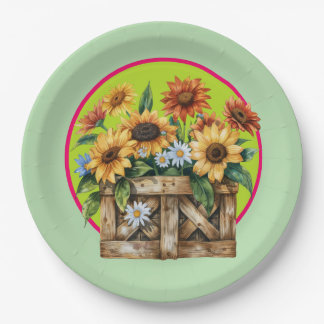 Country Sunflowers Paper Plate